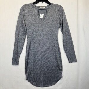 Ultra Flirt Long Sleeve Dress Womens Size S Gray Heather V-Neck Bodycon Mini